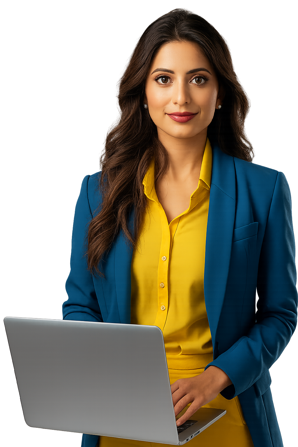 Professional woman working with AI technology - representing AI training success